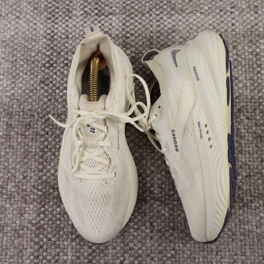 Brooks Glycerin 22 Cream White Navy Running Shoes 1204341B418 Womens 8